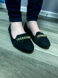 Gold Chain Black Flats