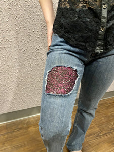 Purple Patterned Peekaboo Jeans