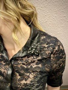 Black Lace Shirt with Stud Details