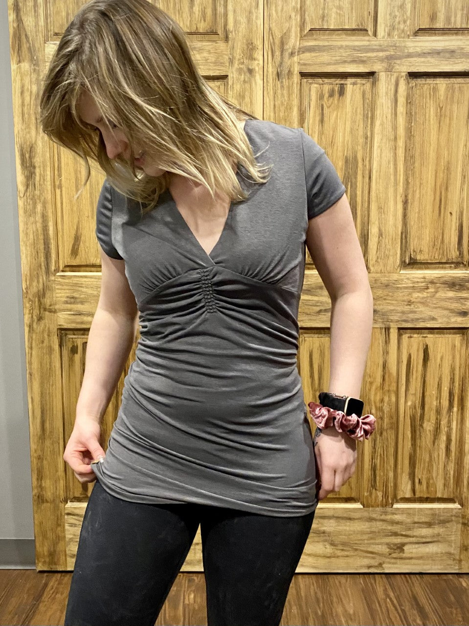 Dark Grey Ruched Top