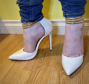 White Stilettos with Gold Ankle Detail